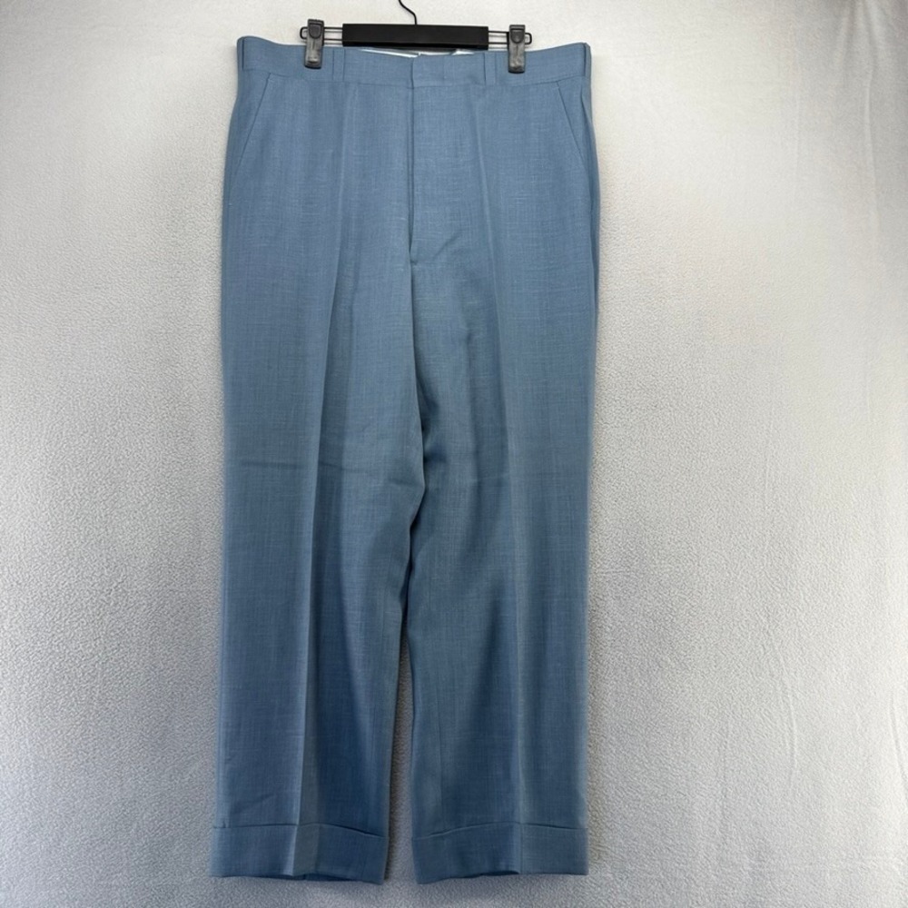 Vintage Corbin Slacks mens 36 Fit 35x28 Blue Talon Poly Linen 70s Pants Golf NEW